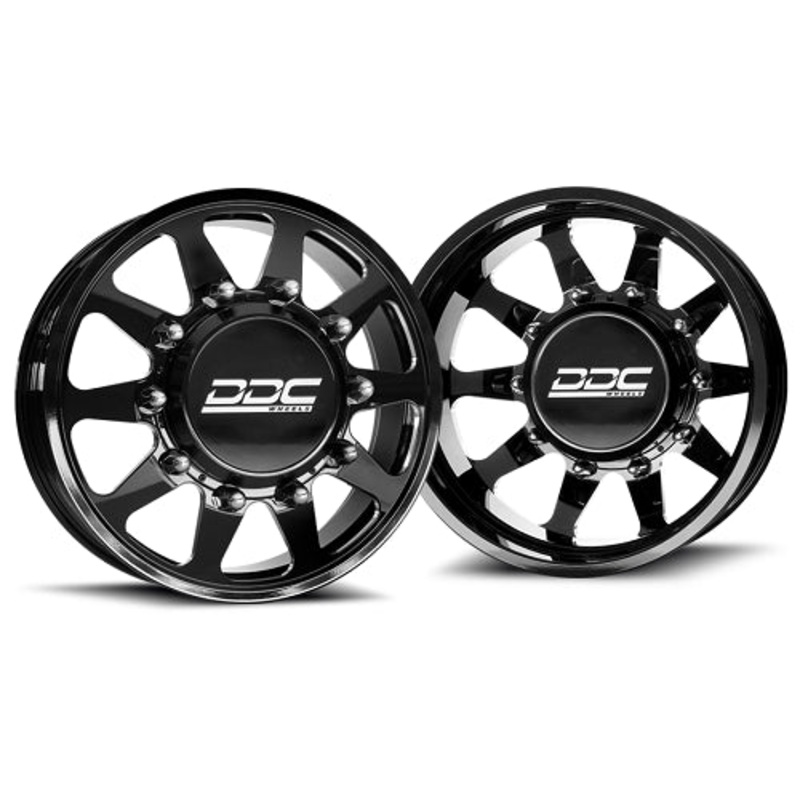 20×8.25 DDC Ten Black Milled 11-UP GM FORGED DUALLY Wheels 8×210 Set of 6 (Lug Nuts AND Billet Lug Covers Included) Fits UP to 12.50 tire