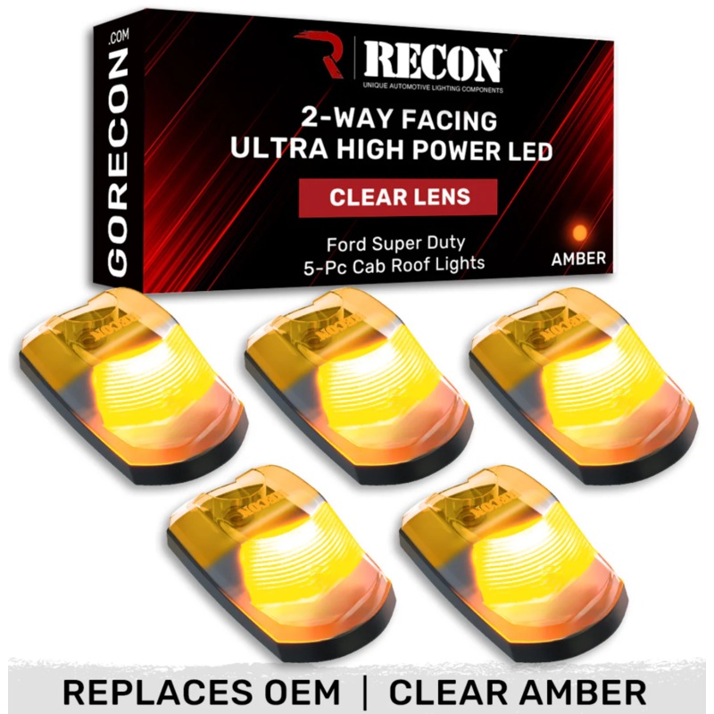 2017-2024 Ford SuperDuty RECON Clear Lens (Paintable) Amber LED Cab Lights (Replaces Factory Cab Lights)