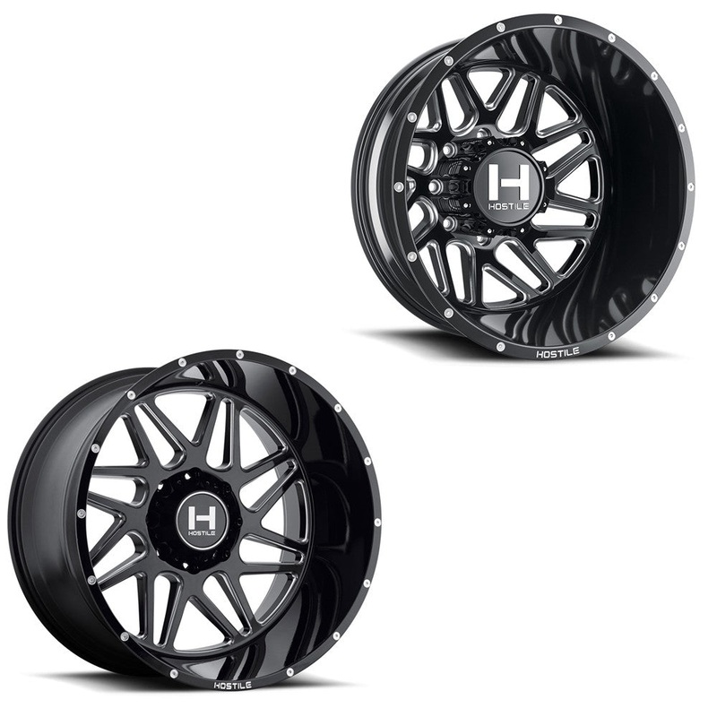 20×10 Hostile H401 Sprocket Blade Cut (Black Milled) 05-UP FORD DUALLY SUPER SINGLE Wheels 8 Lug Set of 6 (Fits up to 12.50 tire)