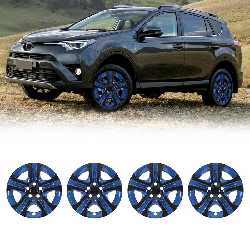 WINJET 17′ Hubcaps Wheel Rims Cover for 2013-2018 TOYOTA RAV4 – Blue & Black