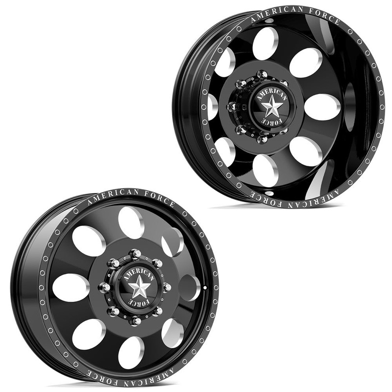 20×8.25 American Force DB01 Radial Gloss Black Milled 11-UP GM DUALLY Wheels 8×210 Set of 6 (Fits up to 12.50 tire)