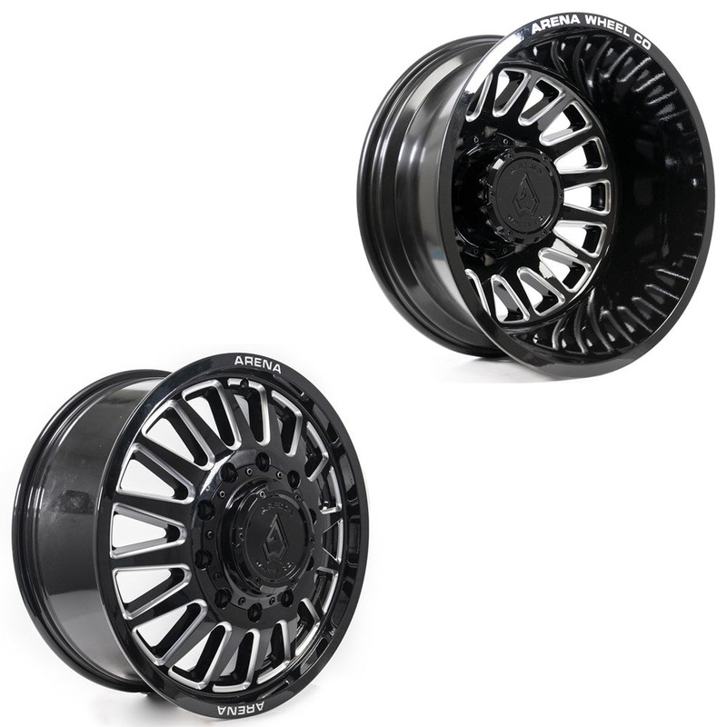 20×8.25 Arena A110 Rival Gloss Black and Milled FORD F-450/F-550 DODGE 4500/5500 DUALLY Wheels 10×225 Set of 6 (Fits UP to 12.50 tire)