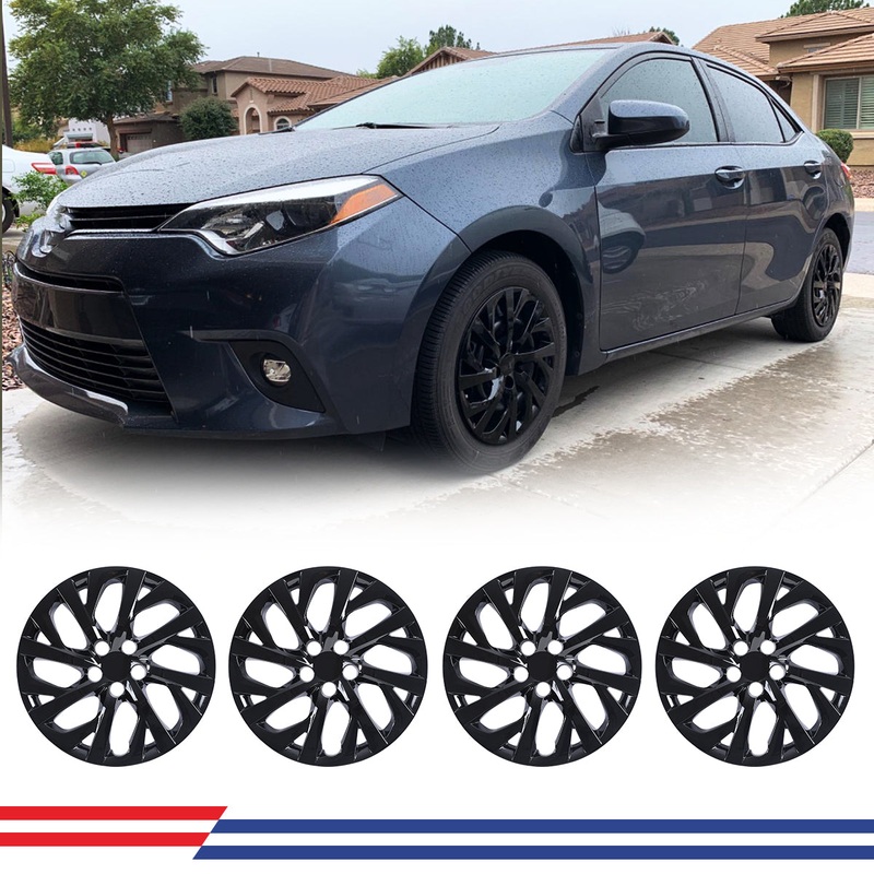 WINJET 16′ Hubcaps Wheel Rims Cover for 2009-2024 TOYOTA COROLLA/2009-2014 TOYOTA MATRIX – Black Lacquer