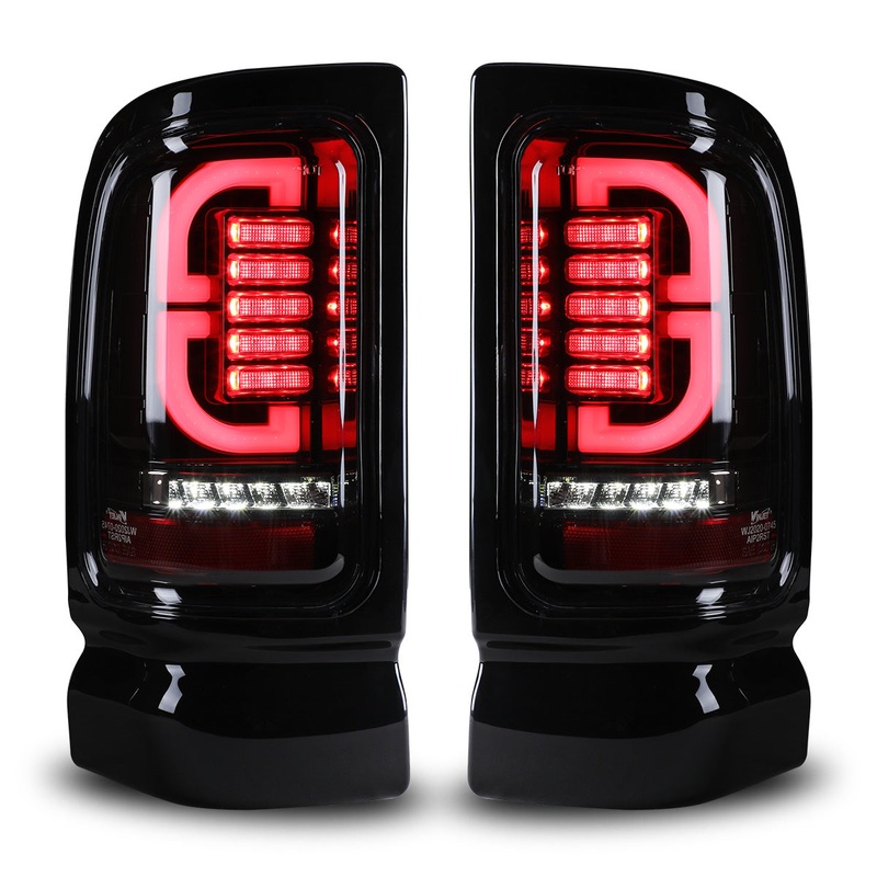 For 1994-2002  Dodge Ram 1500 2500 3500 4000 Pickup LED Taillights – Glossy Black/ Clear