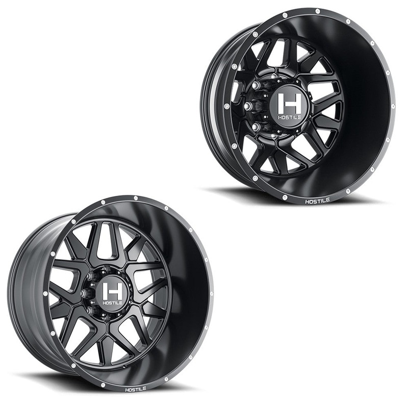 20×12 Hostile H402 Diablo Asphalt (Matte Black) 19-UP DODGE DUALLY SUPER SINGLE Wheels 8×6.5 Set of 6 (Fits up to 12.50 tire)