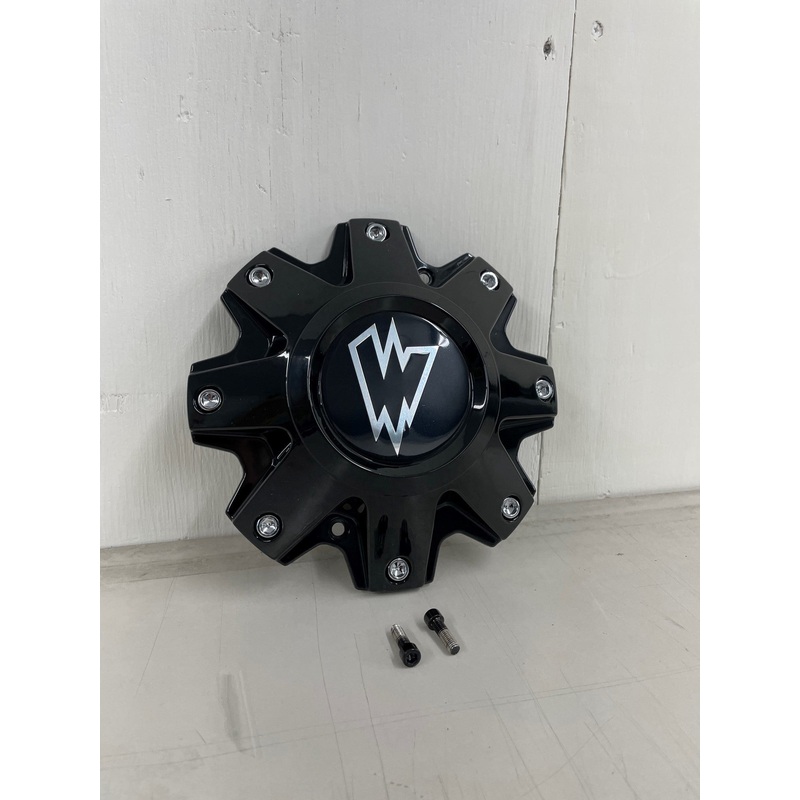 WHEEL CENTER CAP – BLACK WITH WALDOCH W CHROME LOGO FULL CAP WITH 2 BOLTS FOR INSTALL C10141B-w centercap