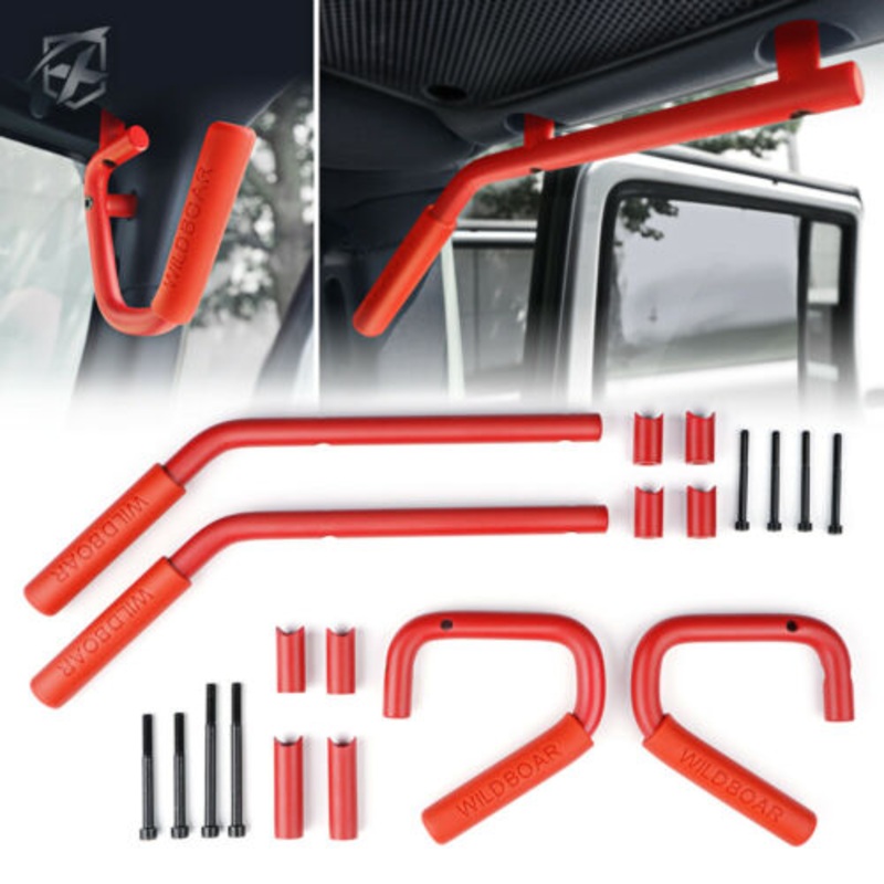Trail Ops Red Front and Rear Steel Entry Handles TO-JK-7089