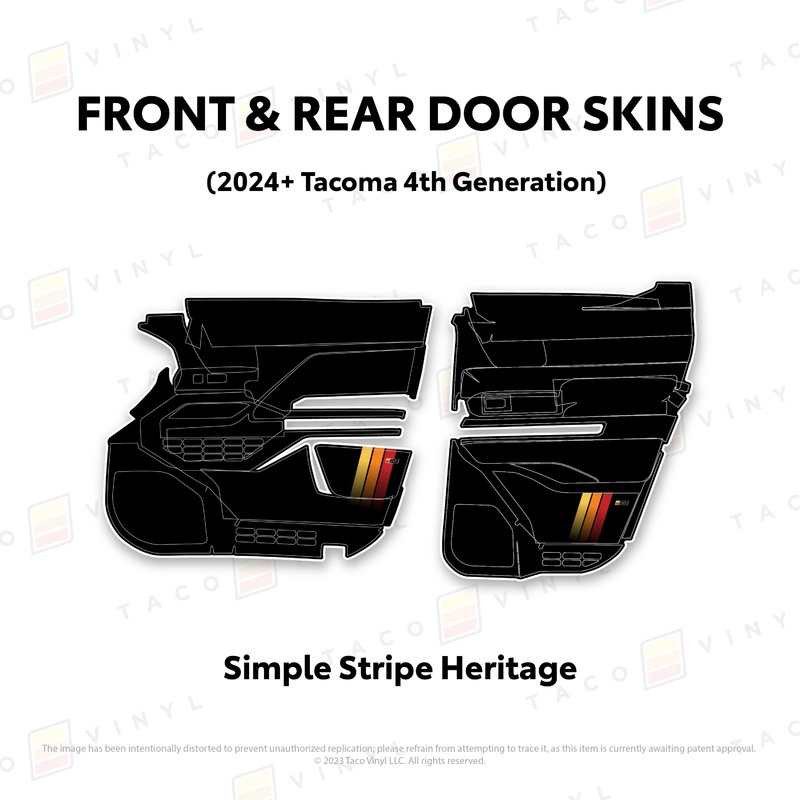 2024+ Tacoma Door Skins Front Driver/Passenger Black with Simple Stripes Yes with JBL Speakers