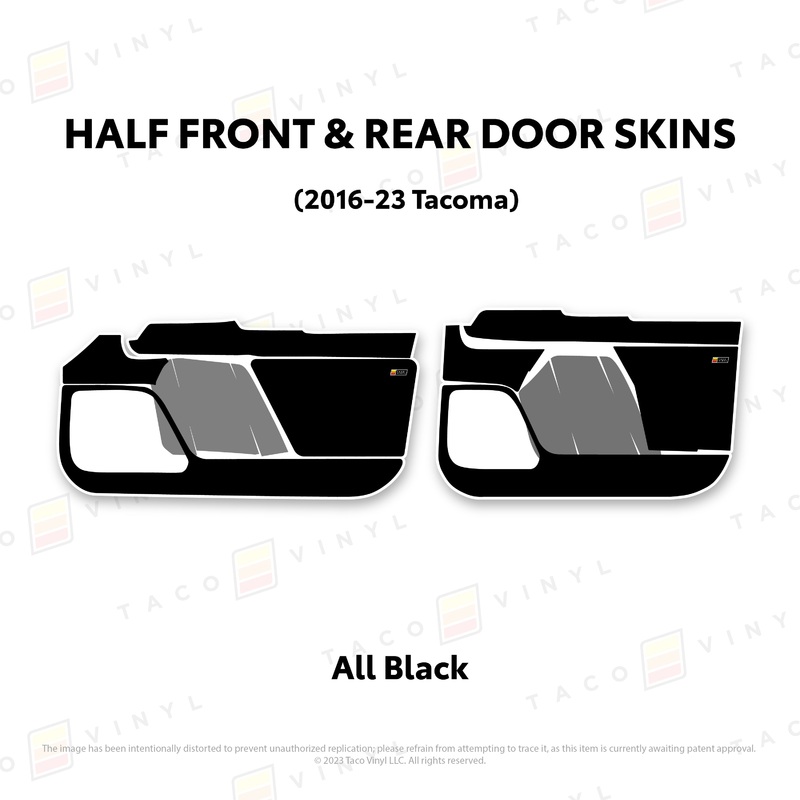 2016-23 Tacoma Door Skins (Lower Section) Front Driver/Passenger Black w/ White Topo