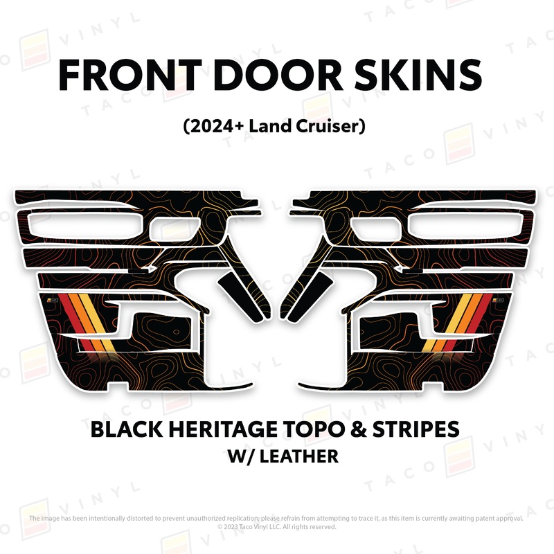 2025+ Land Cruiser 250 Door Skins With Leather Front Driver/Passenger Black with Heritage Topo & Stripes